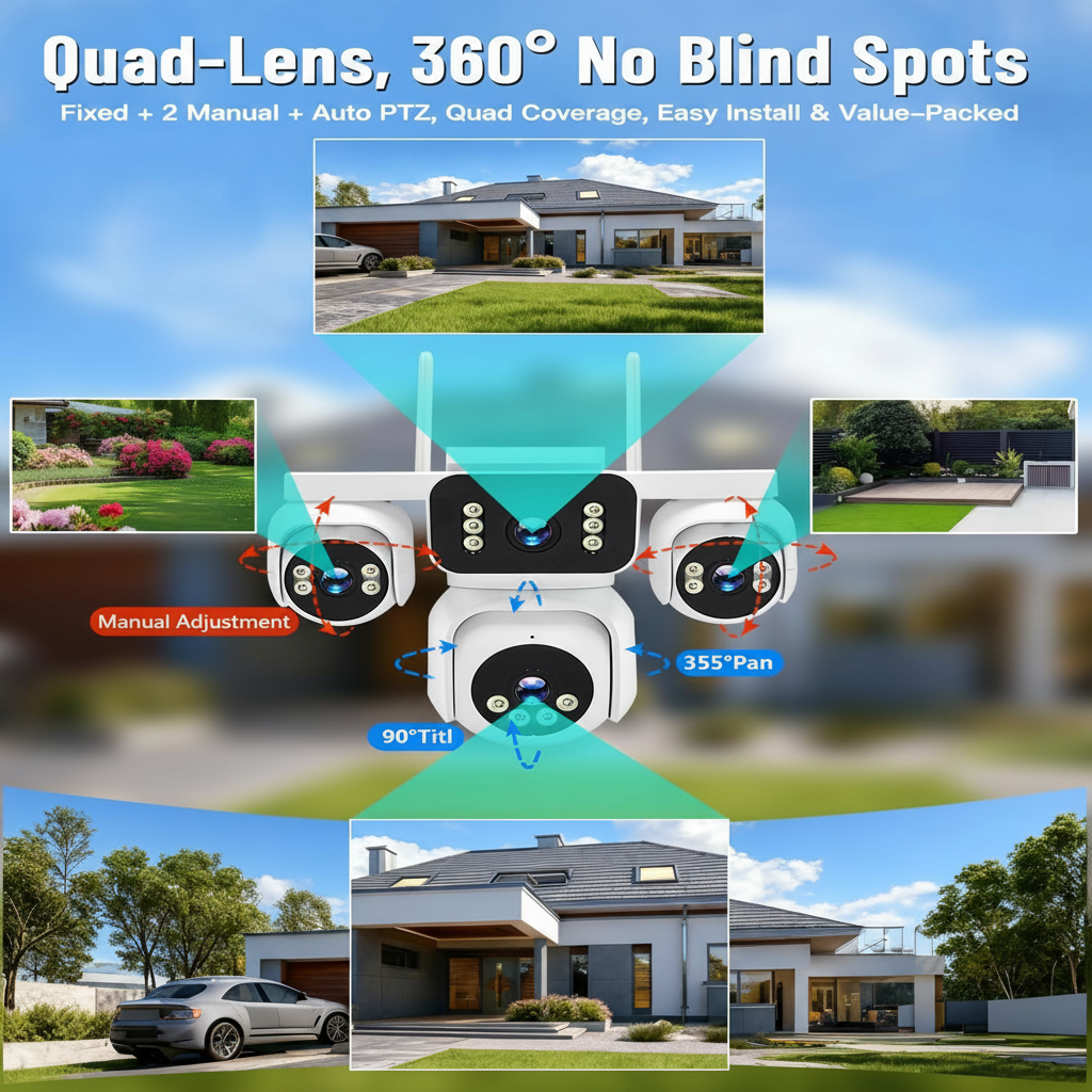 4-Lens Wireless Outdoor Camera for Home Security